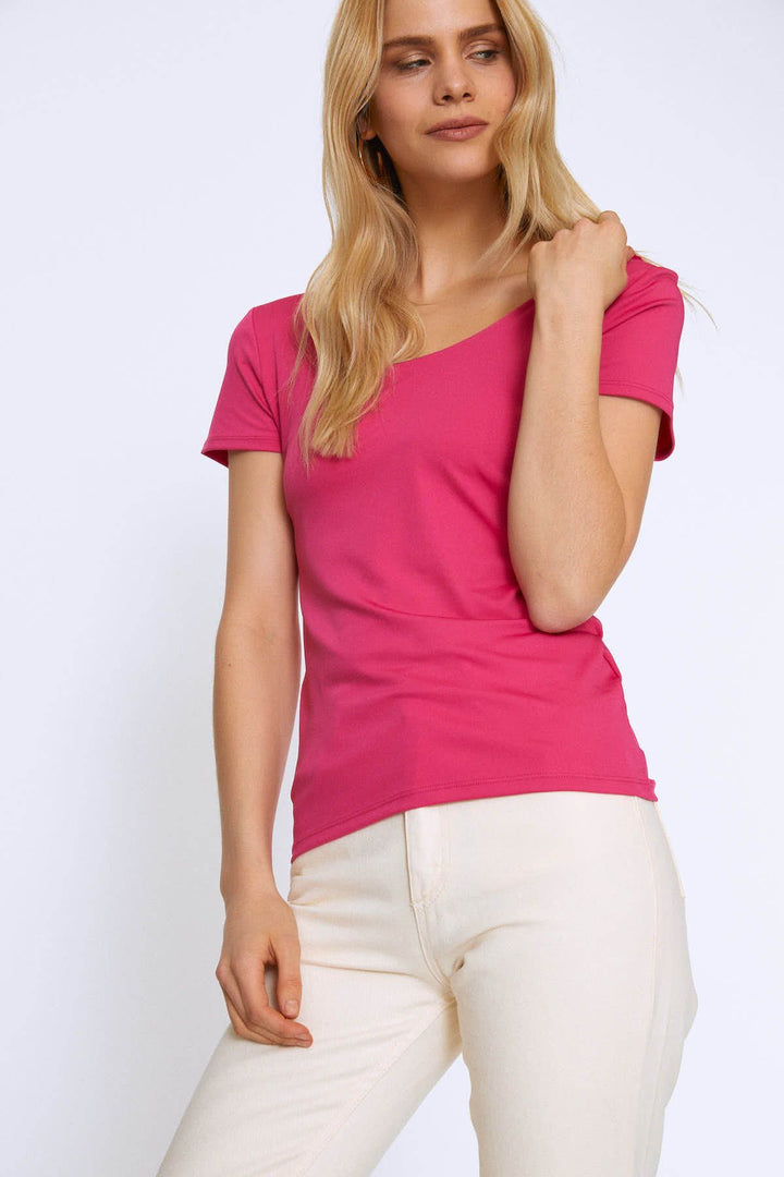 Short Sleeve Basic Blouse Fuchsia