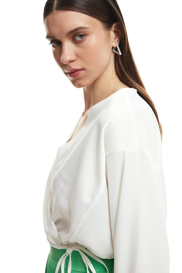 Double Breasted Satin Blouse Ecru