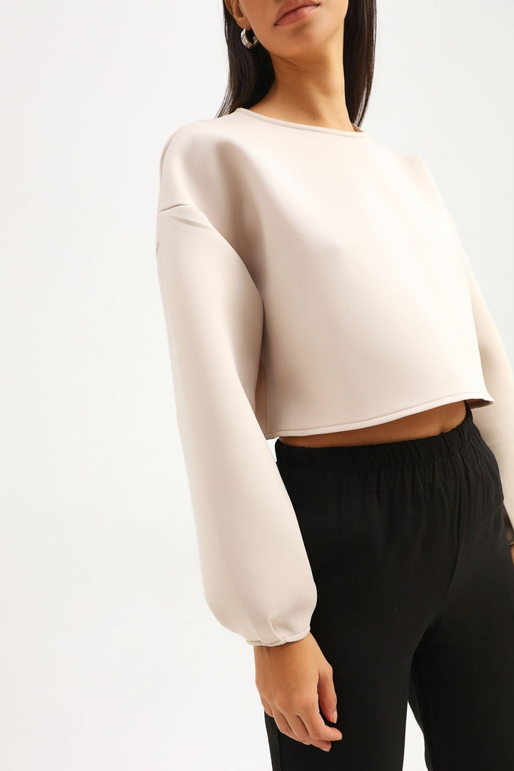 Diving Fabric Crop Sweatshirt Beige