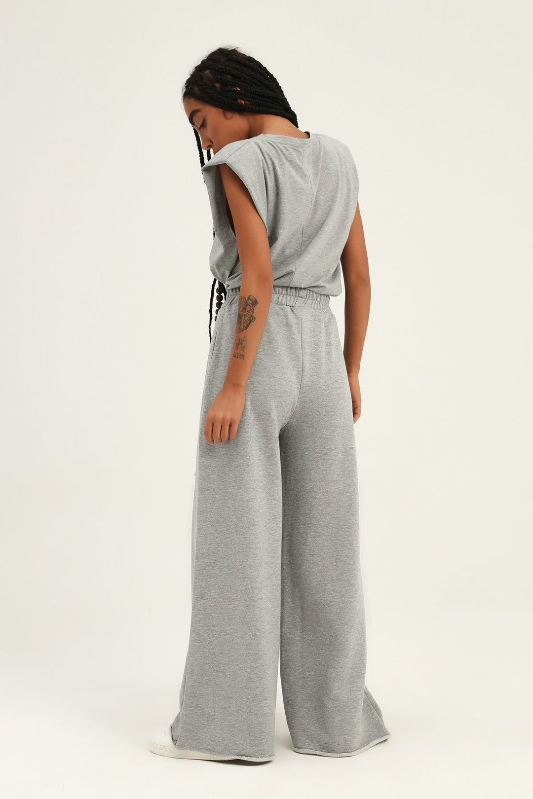 Ripped Detailed Tracksuit with Elastic Waist Graymelange