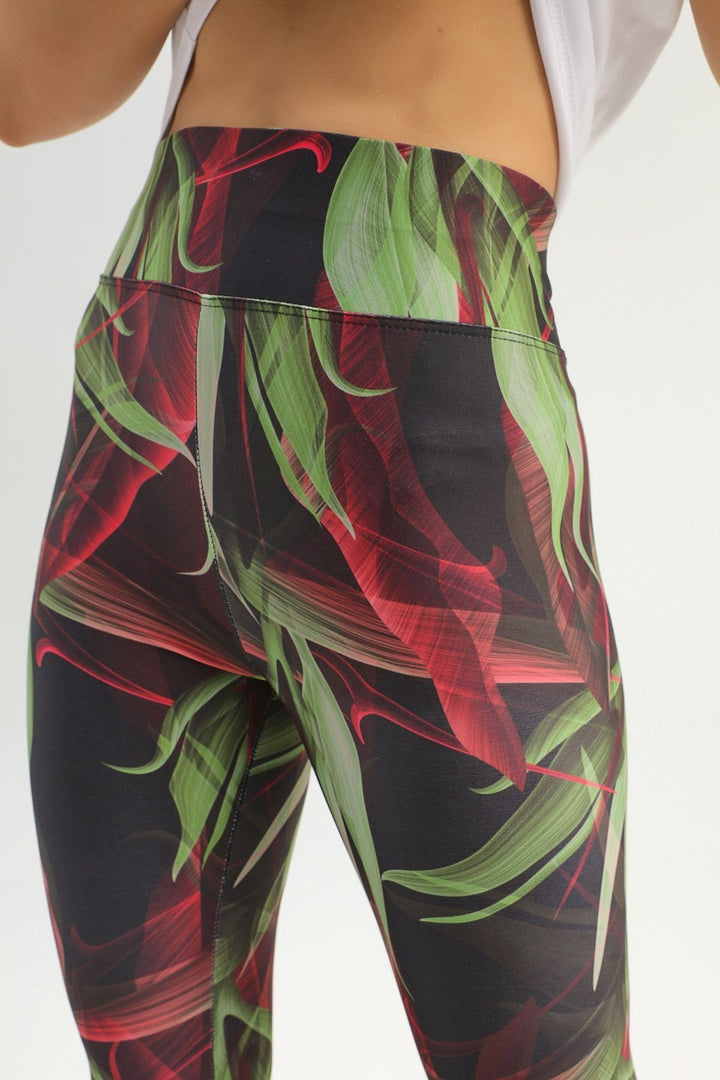 Desenli Yüksek Bel Spor Tayt Haki