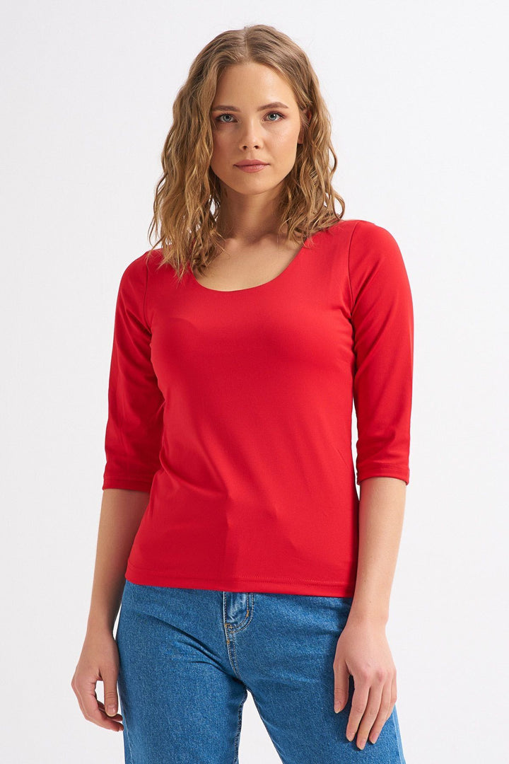 Trojan Sleeve Basic Blouse Red
