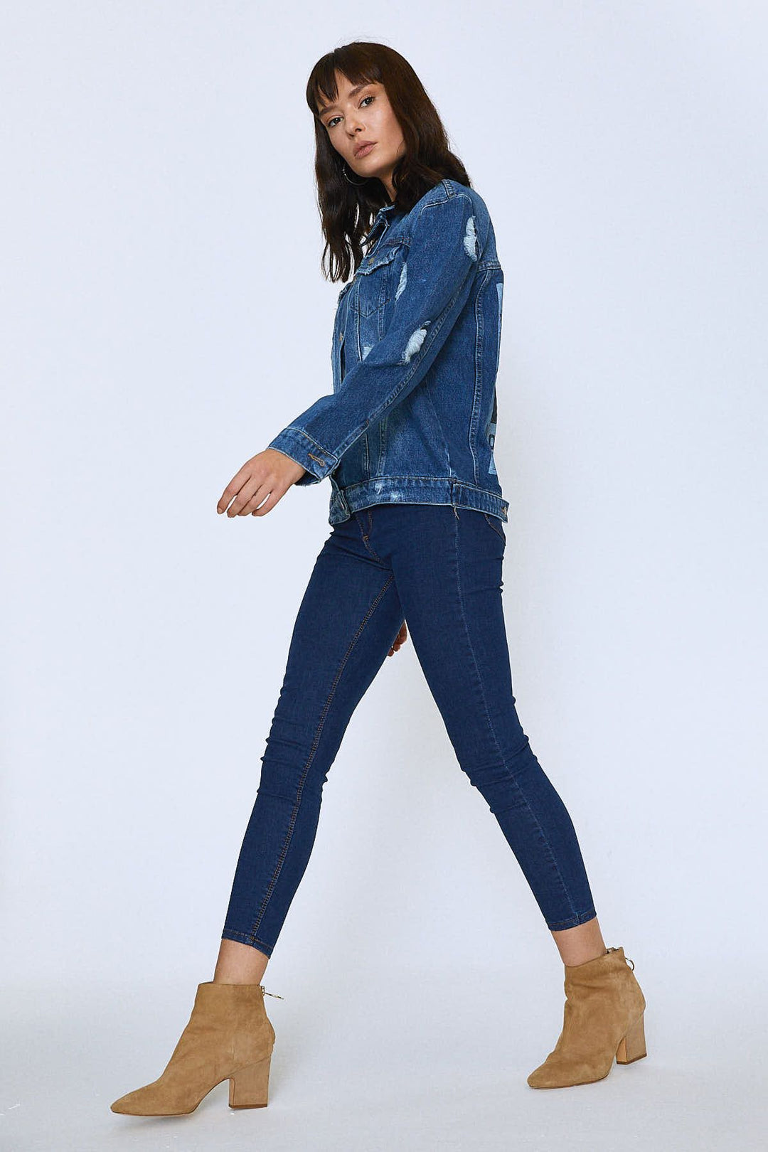 Back Printed Denim Jacket Blue