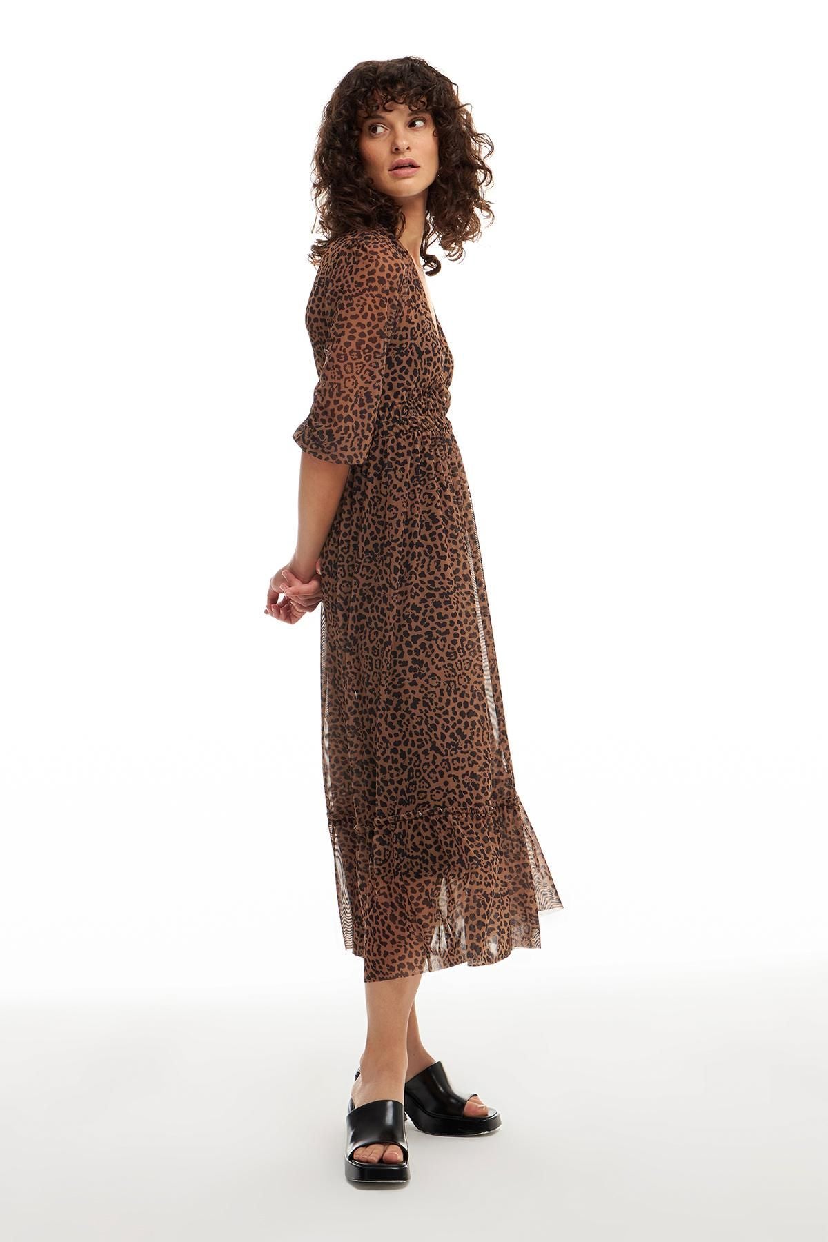 Leopard Patterned Long Dress Brown