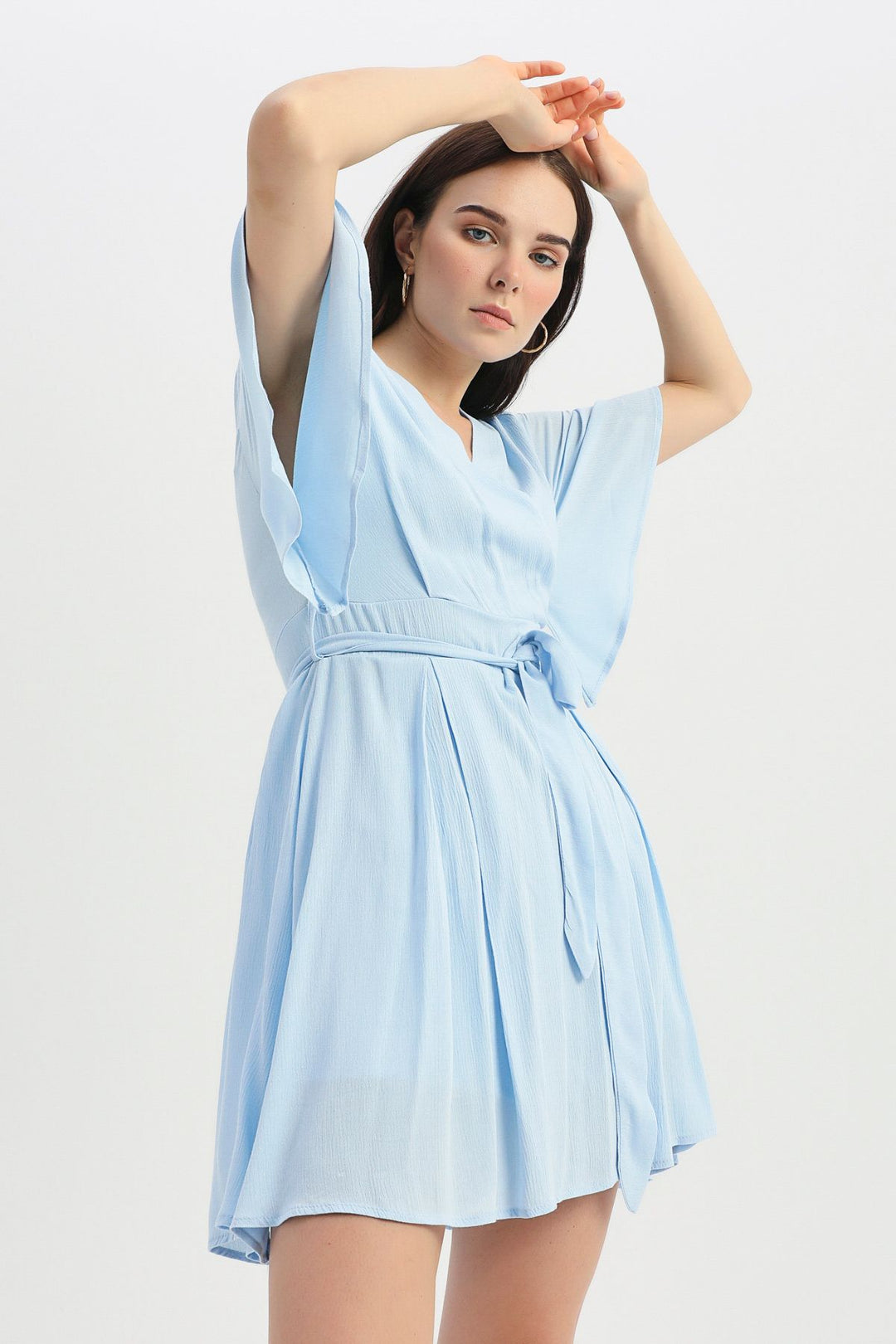 Tie Detailed Double Breasted Skirt Overalls Baby Blue