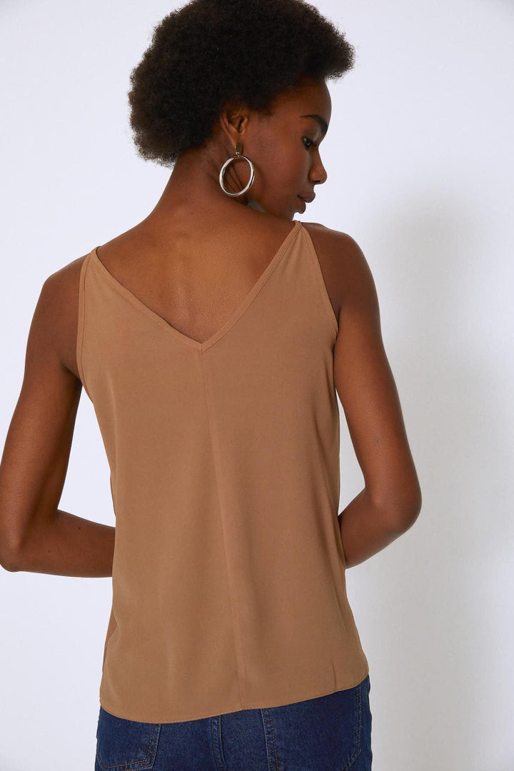 Rope Strap V-Neck Blouse Brown