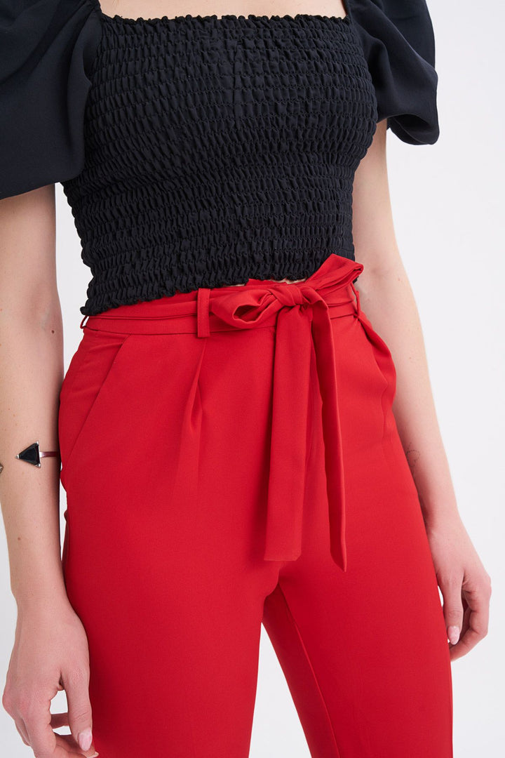 Waist Belted Trousers Red