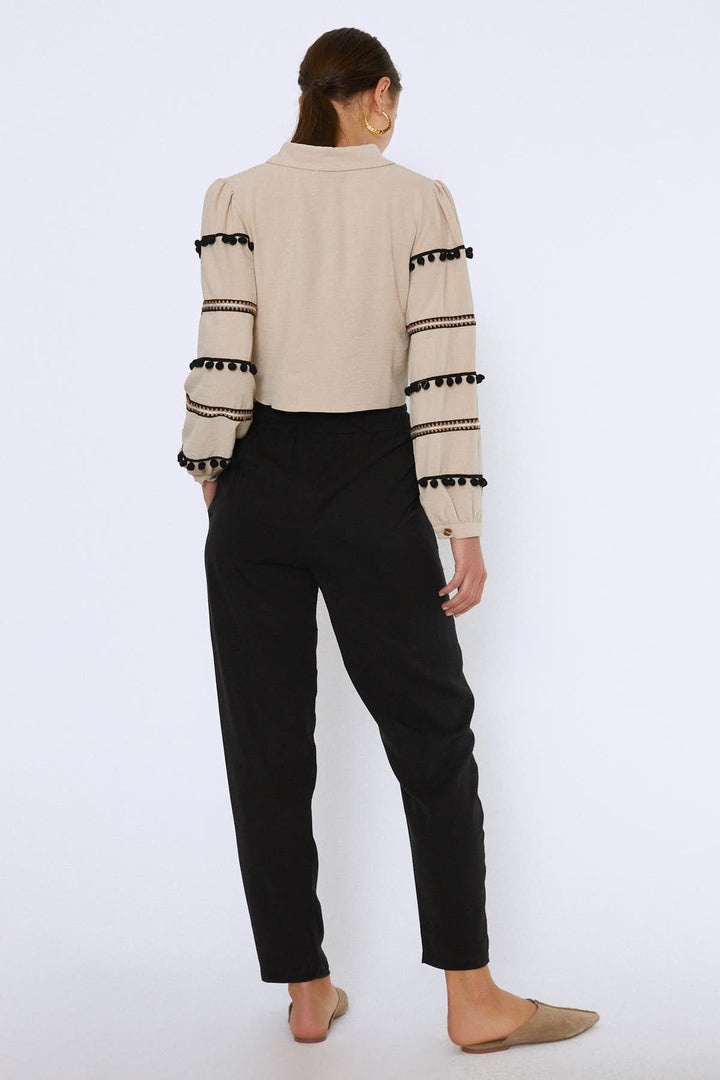 Beli Lastikli Kuşaklı Casual Pantolon Siyah