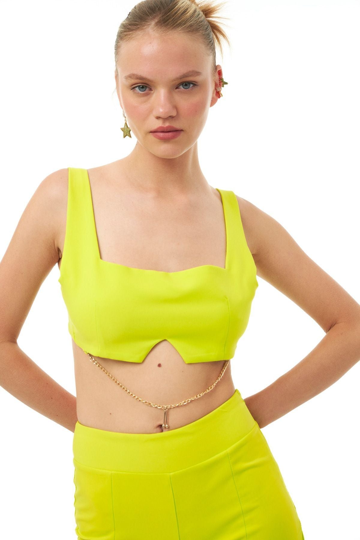 Chain Detailed Bustier Neon Green