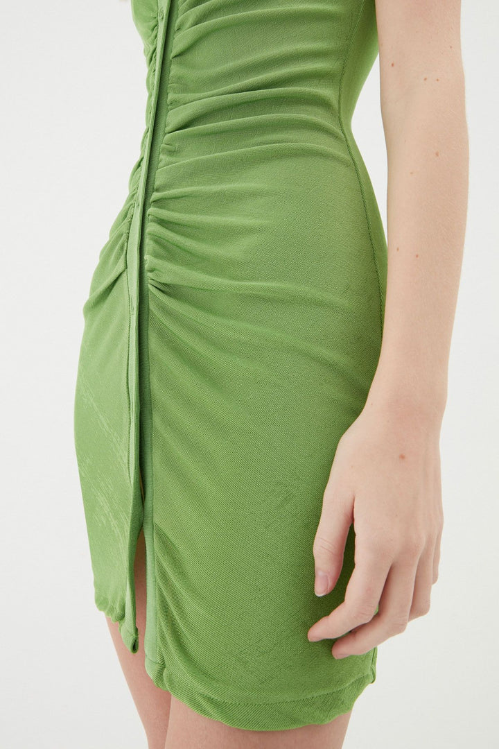 Buttoned Pleated Dress Green