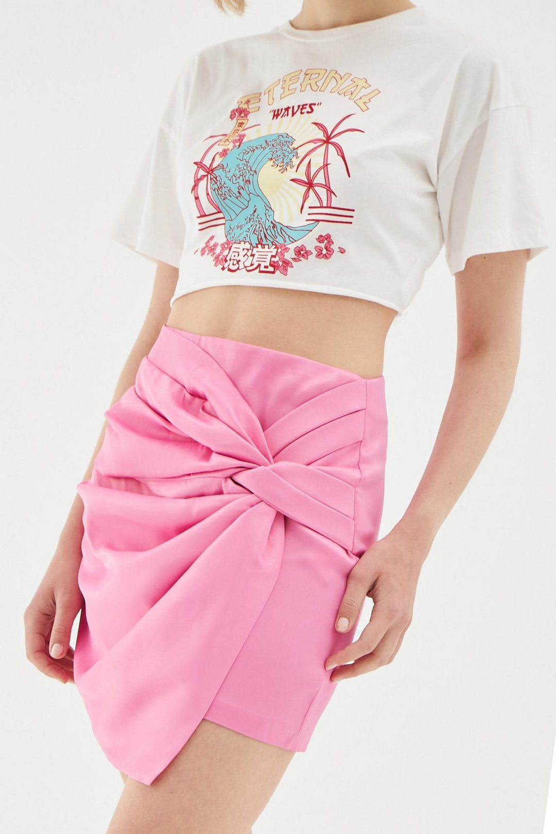 Satin Pleated Mini Skirt Pink