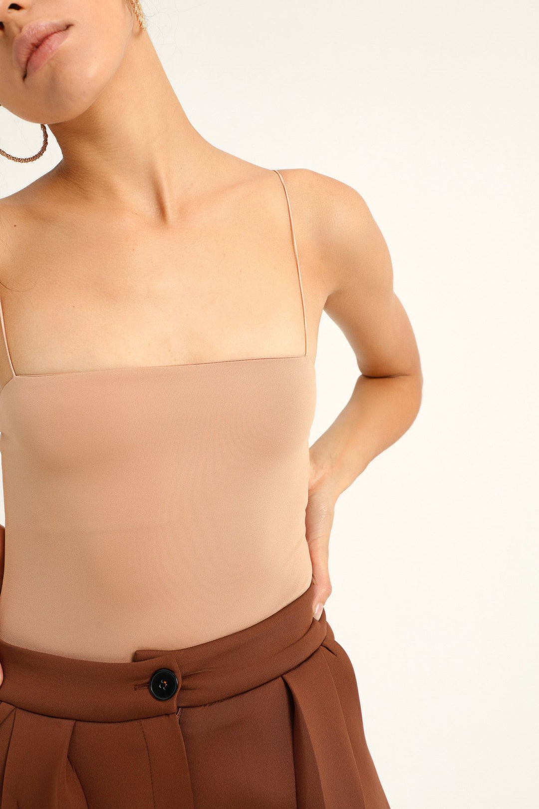Slim Strap Bodysuit Camel