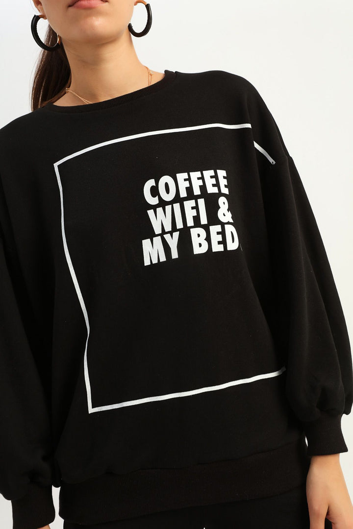 Letter Printed Sweatshirt Black