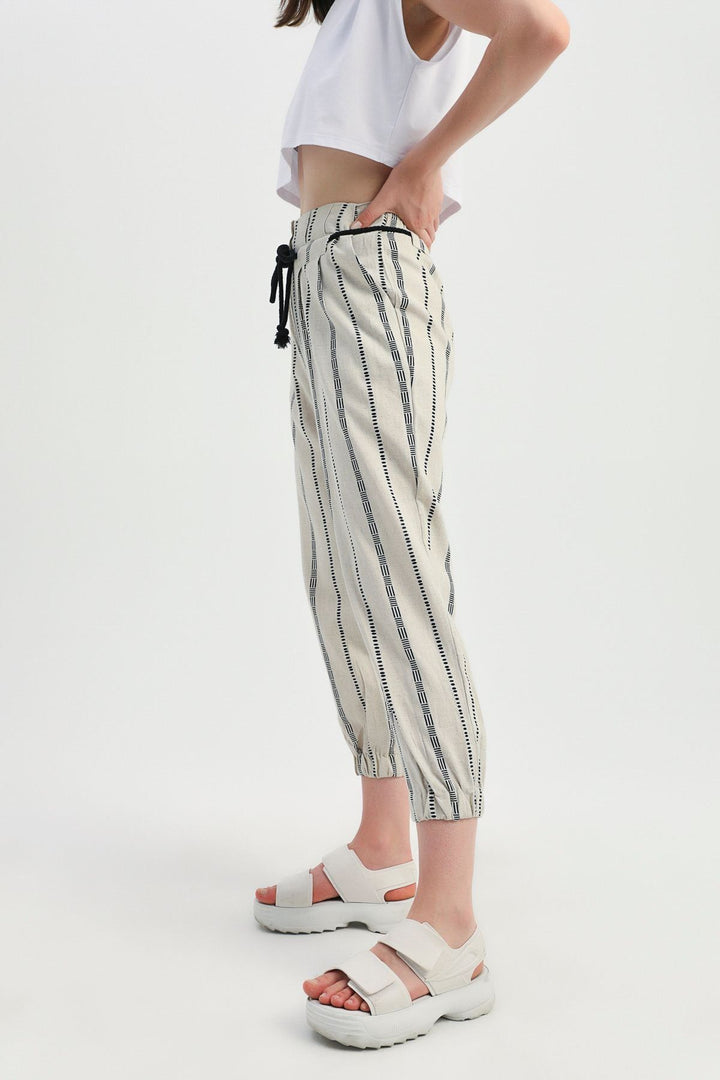 Patterned Linen Jogger Pants Natural