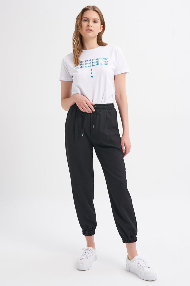 Paçası Lastikli Pantolon Siyah