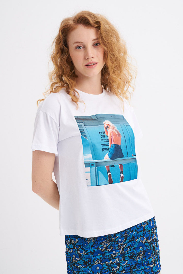 Baskılı Tişört Beyaz