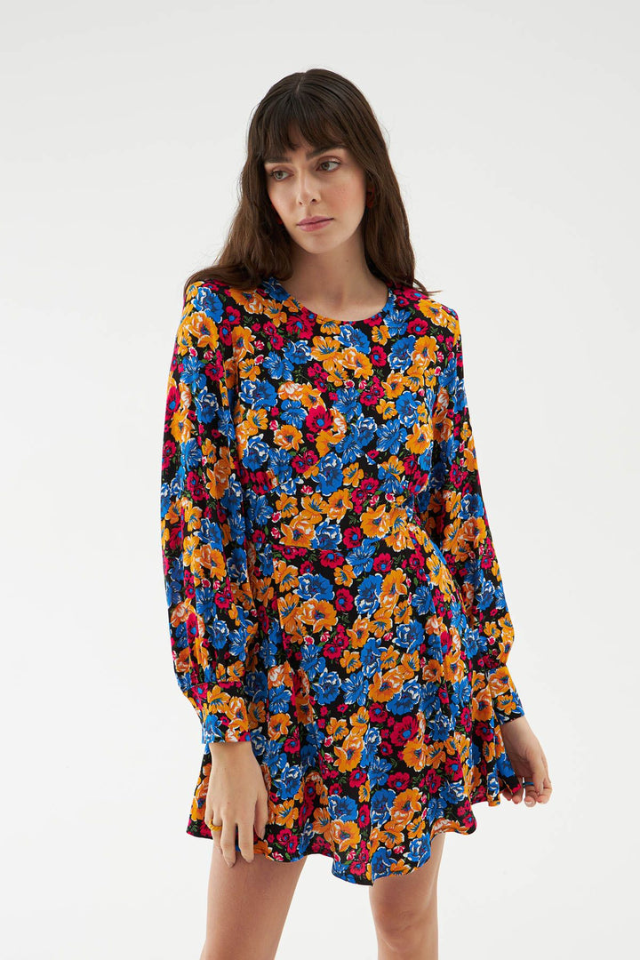 Wadding Asymmetrical Floral Dress Navy Blue