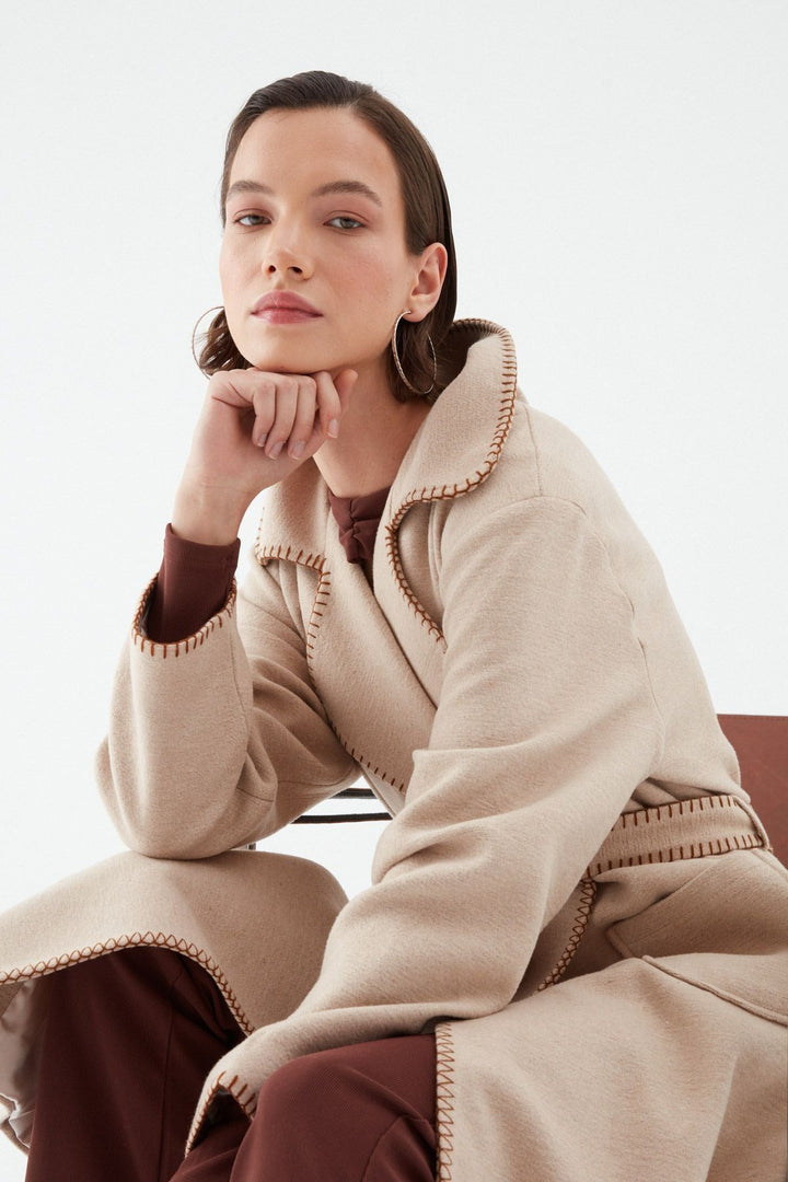Double Breasted Belted Coat Beige