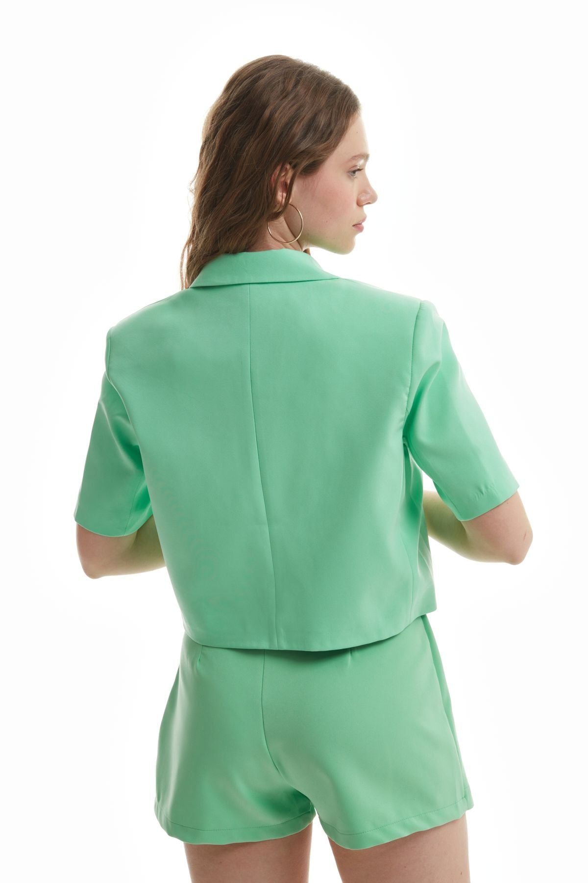 Kısa Kol Crop Blazer Ceket Apple Mint