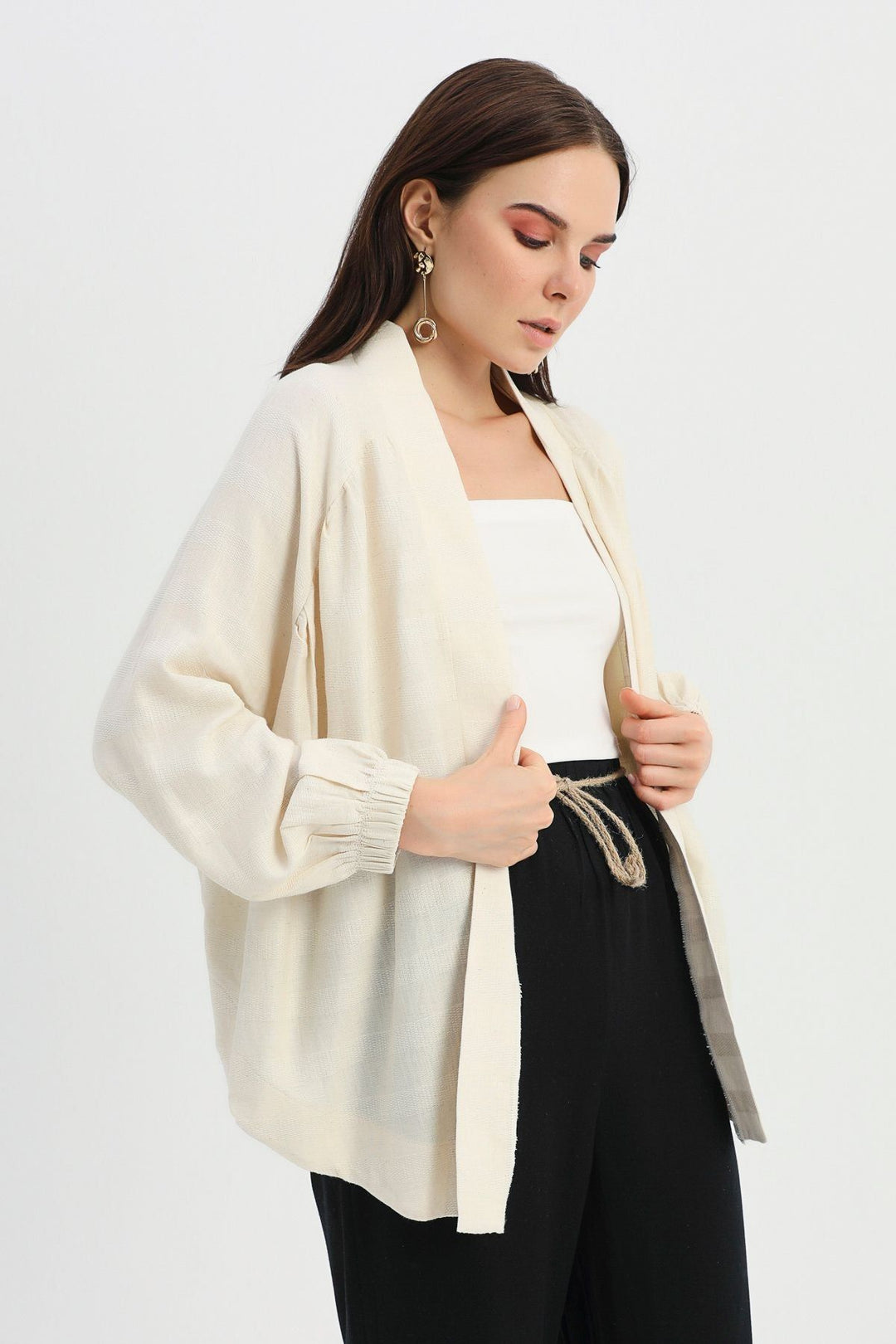 Arkası Nakışlı Ceket Ekru