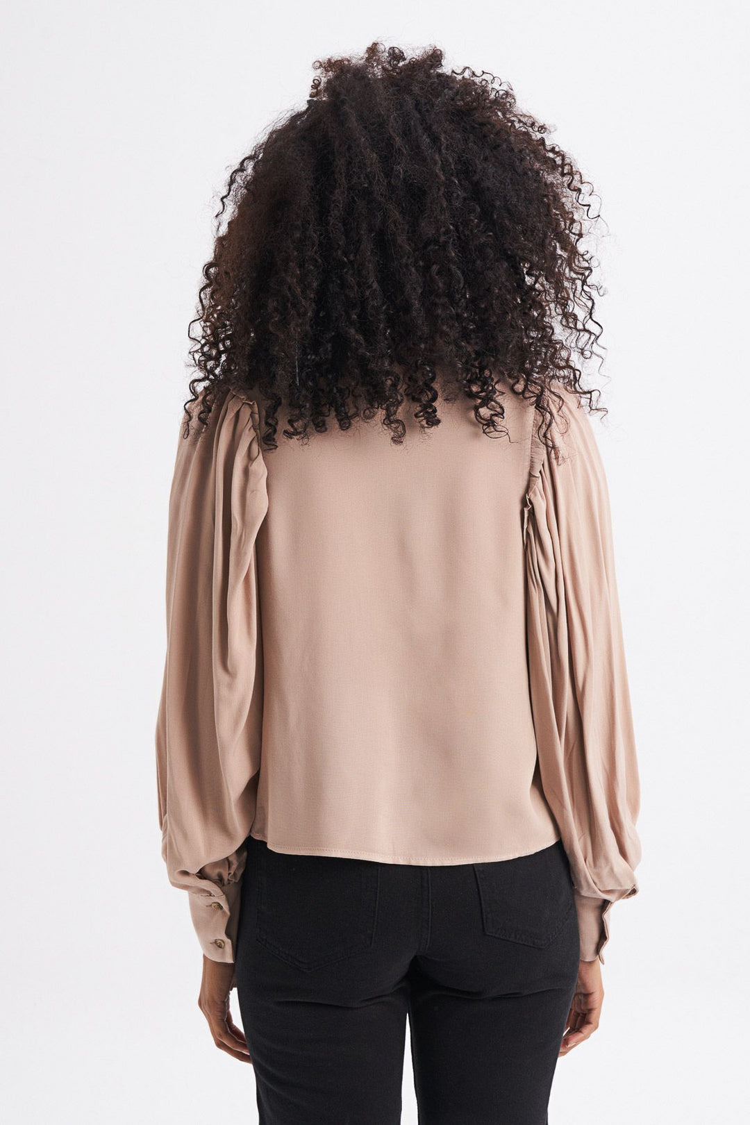 Balon Kol Fırfır Detaylı Gömlek Vizon