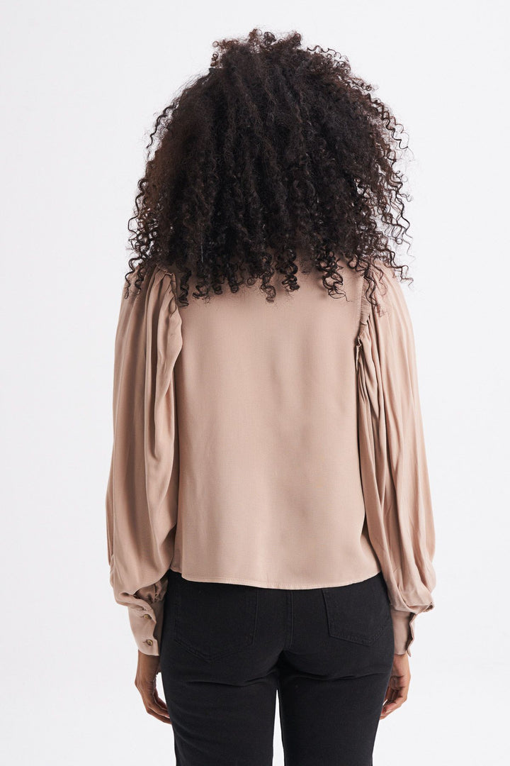 Balon Kol Fırfır Detaylı Gömlek Vizon