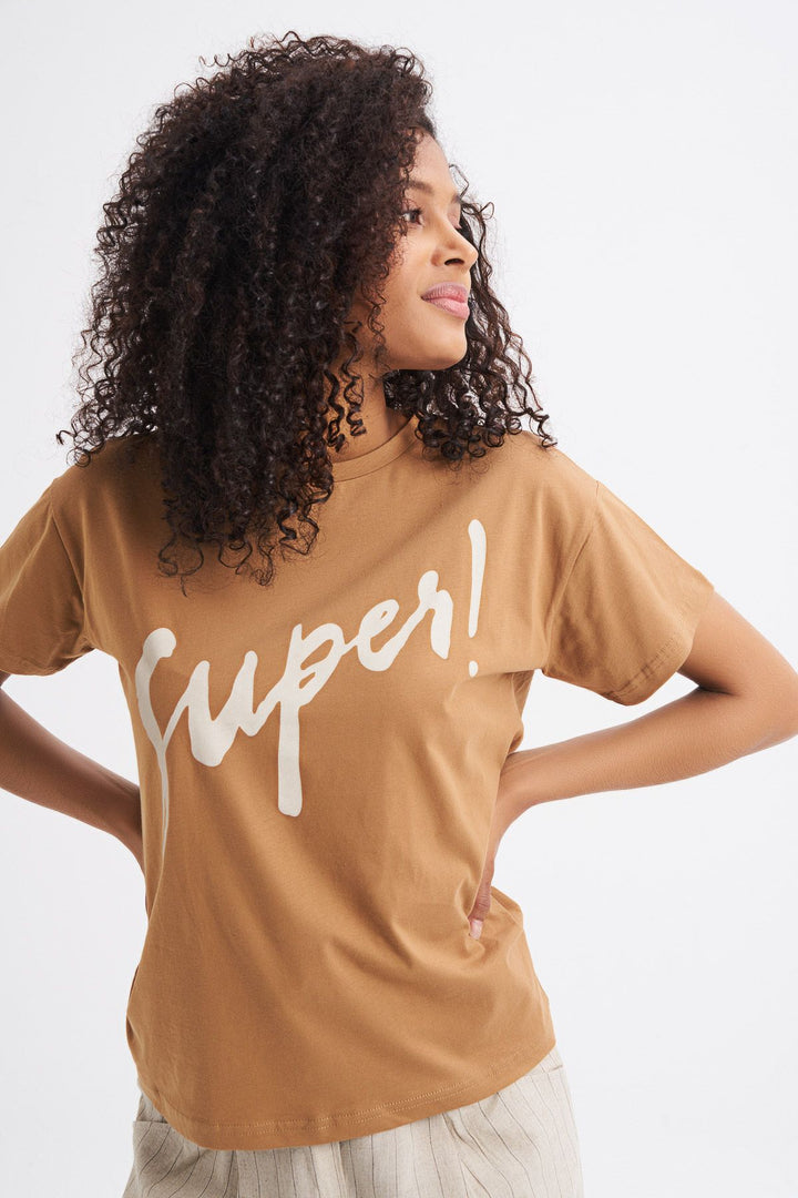 Baskılı Tişört Açık Bej