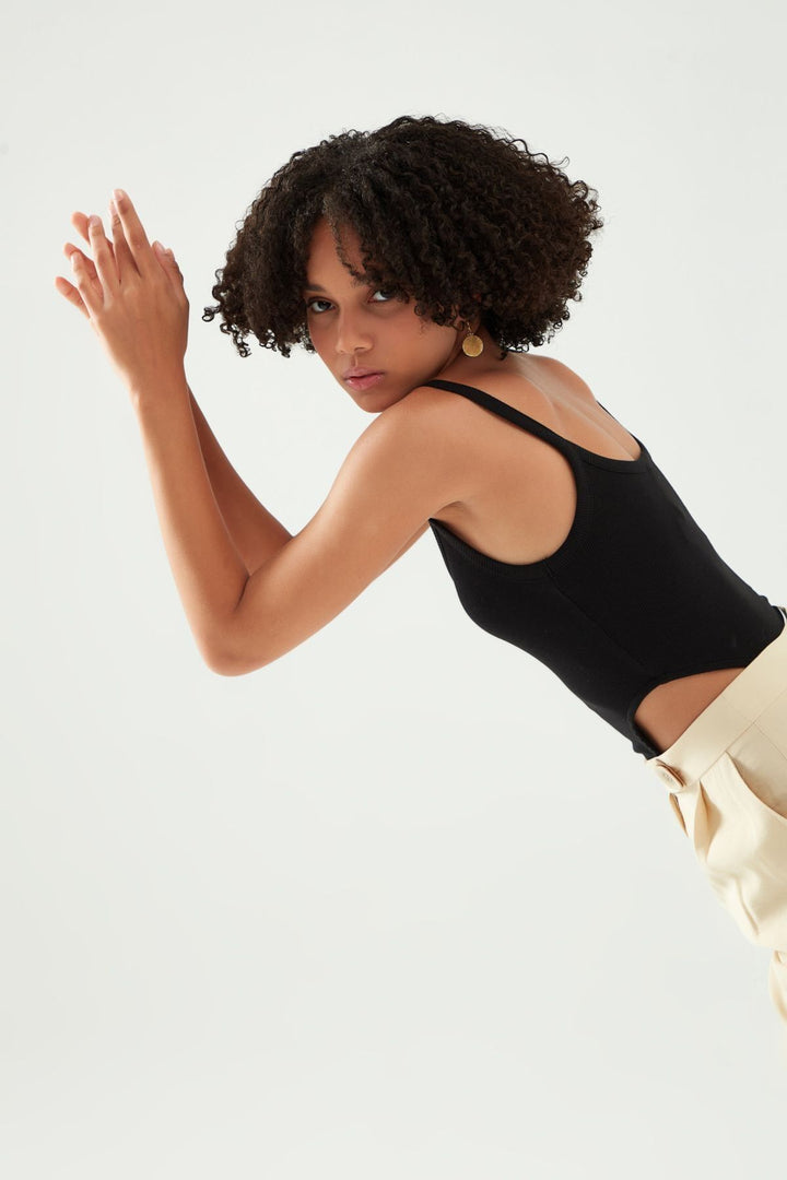 Strap Decollete Bodysuit Black
