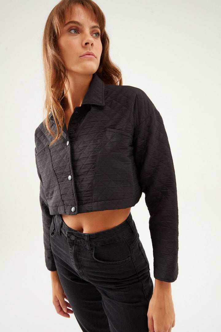 Kapitone Crop Ceket Siyah