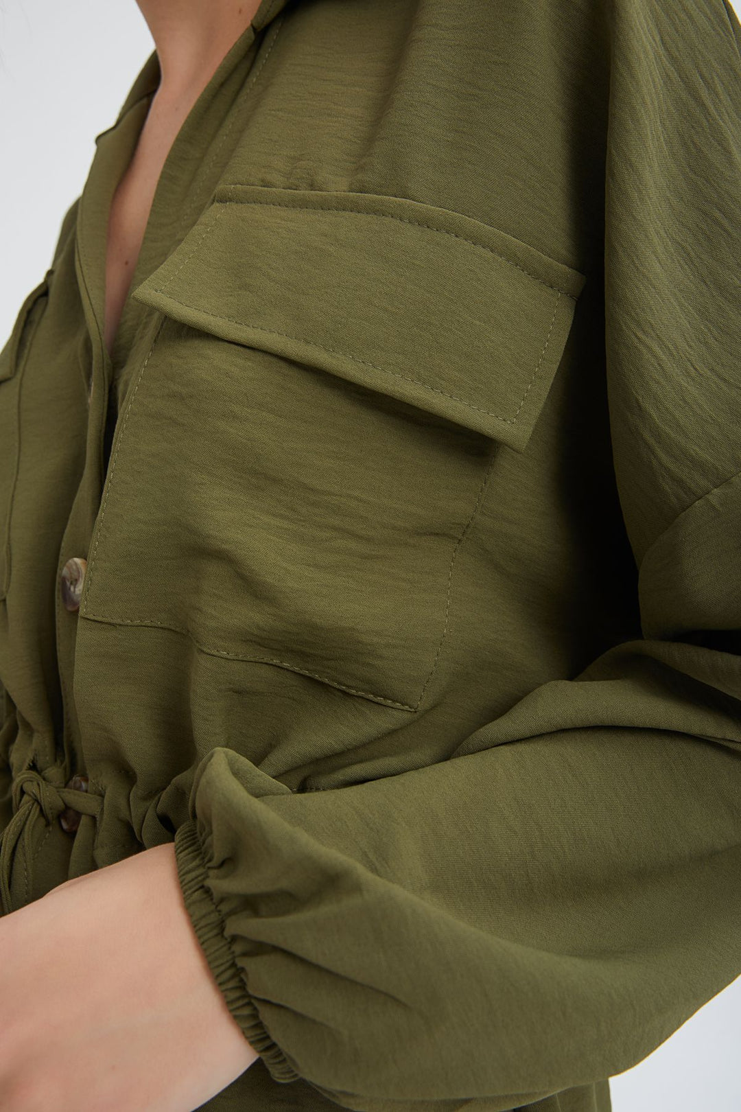 Tie Waist Pocket Shirt Khaki