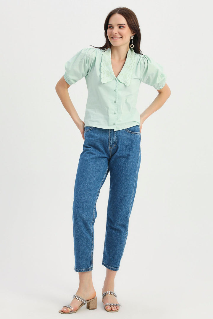 Embroidered Collar Shirt Mint
