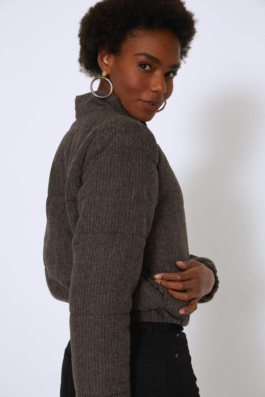 Front Zipper Lace-Up Coat Mink