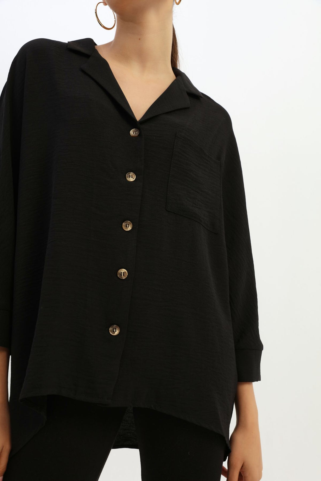 Single Pocket Oversize Shirt Black