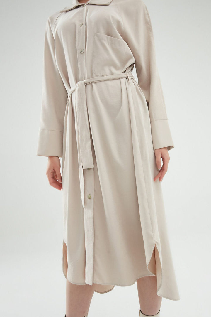 Belted Shirt Dress Stone