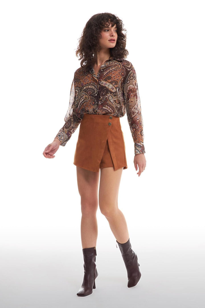 Asymmetrical Suede Short Skirt Tan