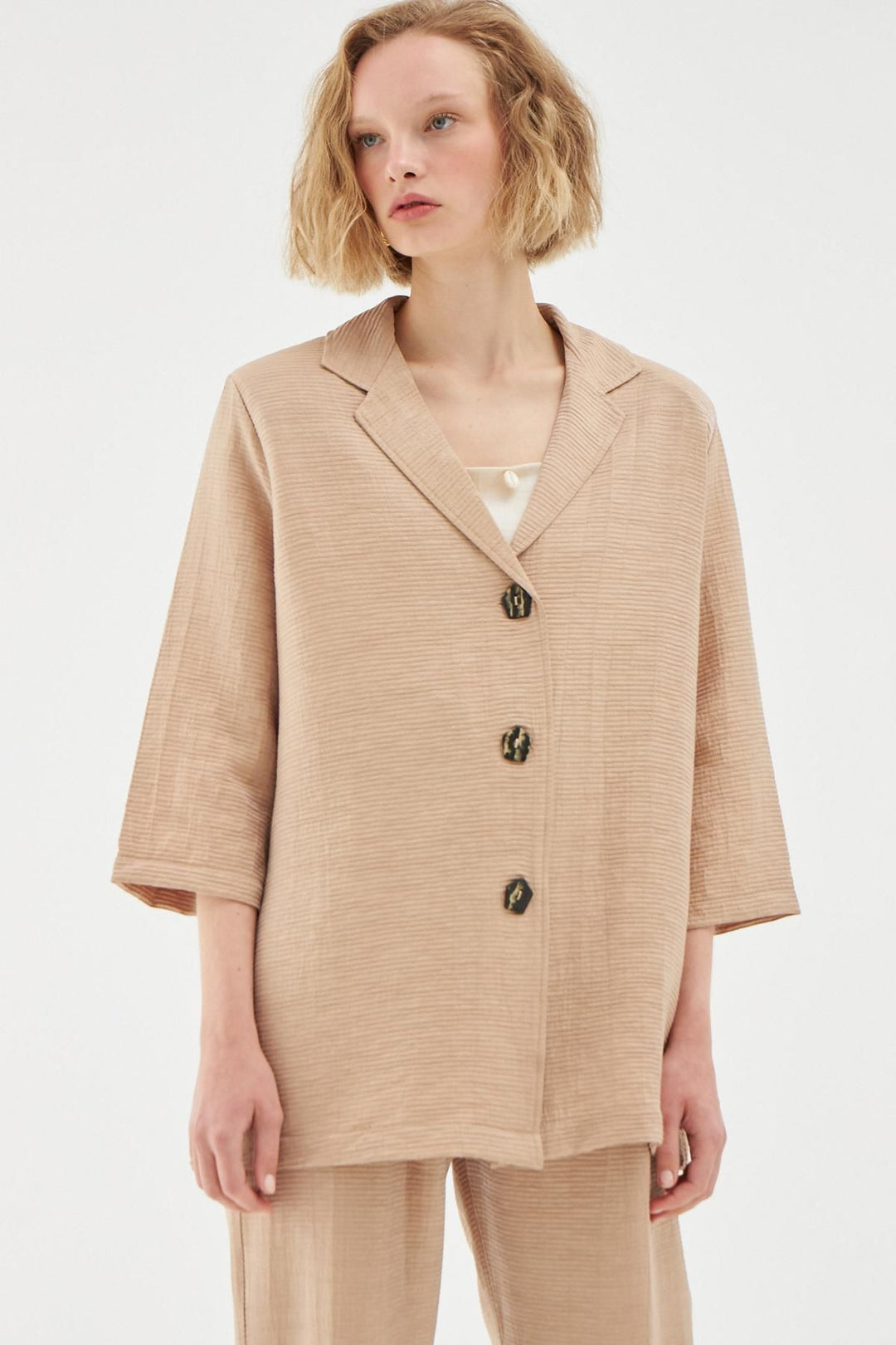 Wadding Shiny Jacket Shirt Beige