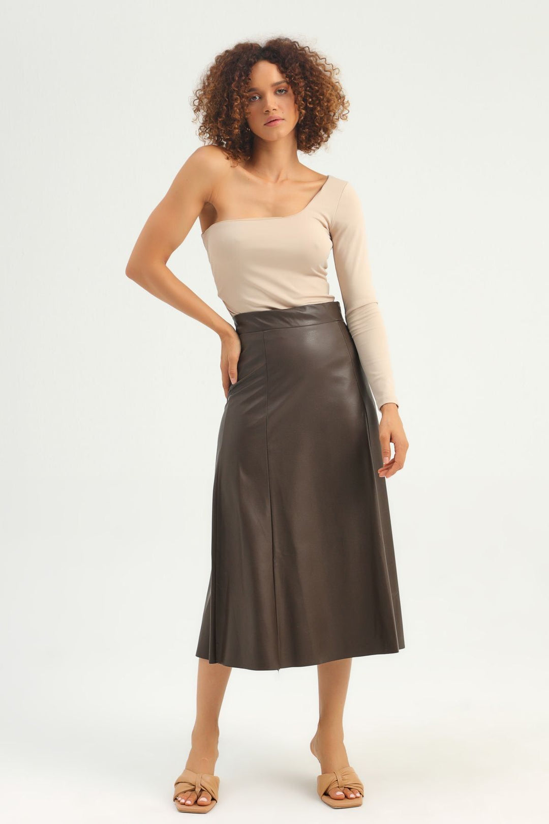 Tek Omuz Crop Bluz Bej