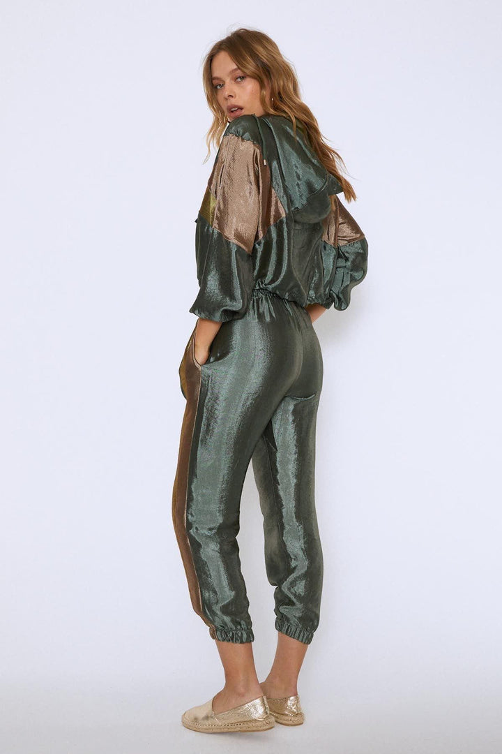 Shiny Striped Jogger Pants Khaki