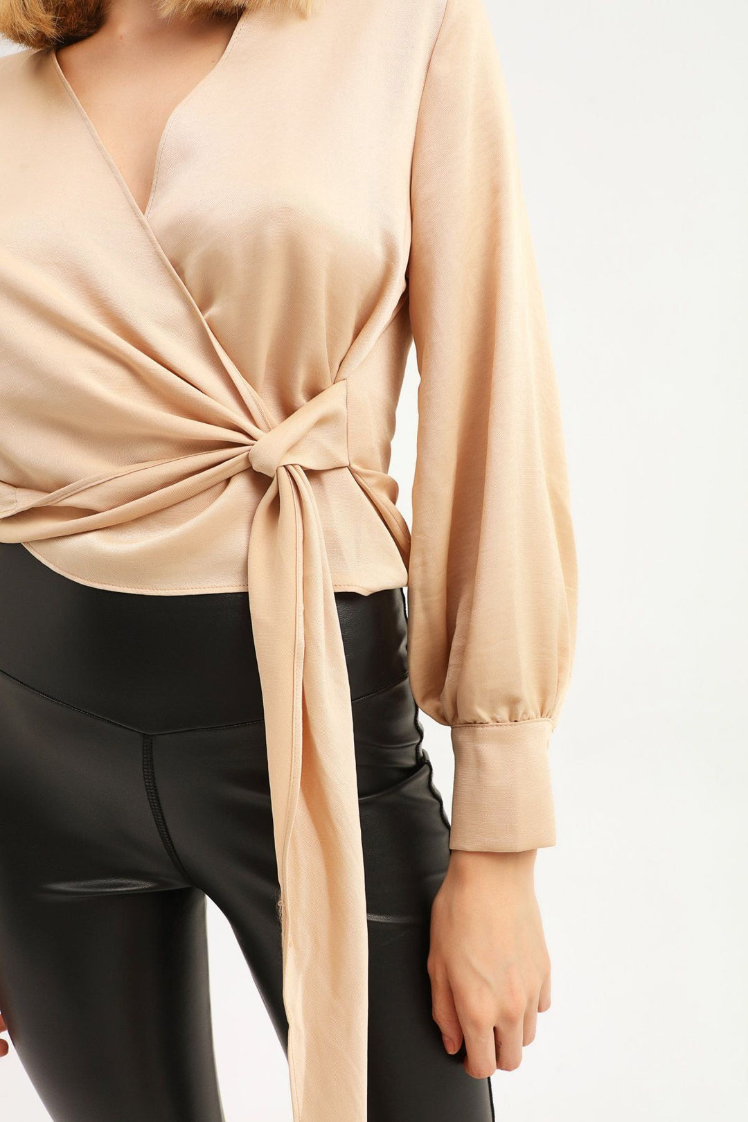 Double Breasted Collar Blouse Light Beige