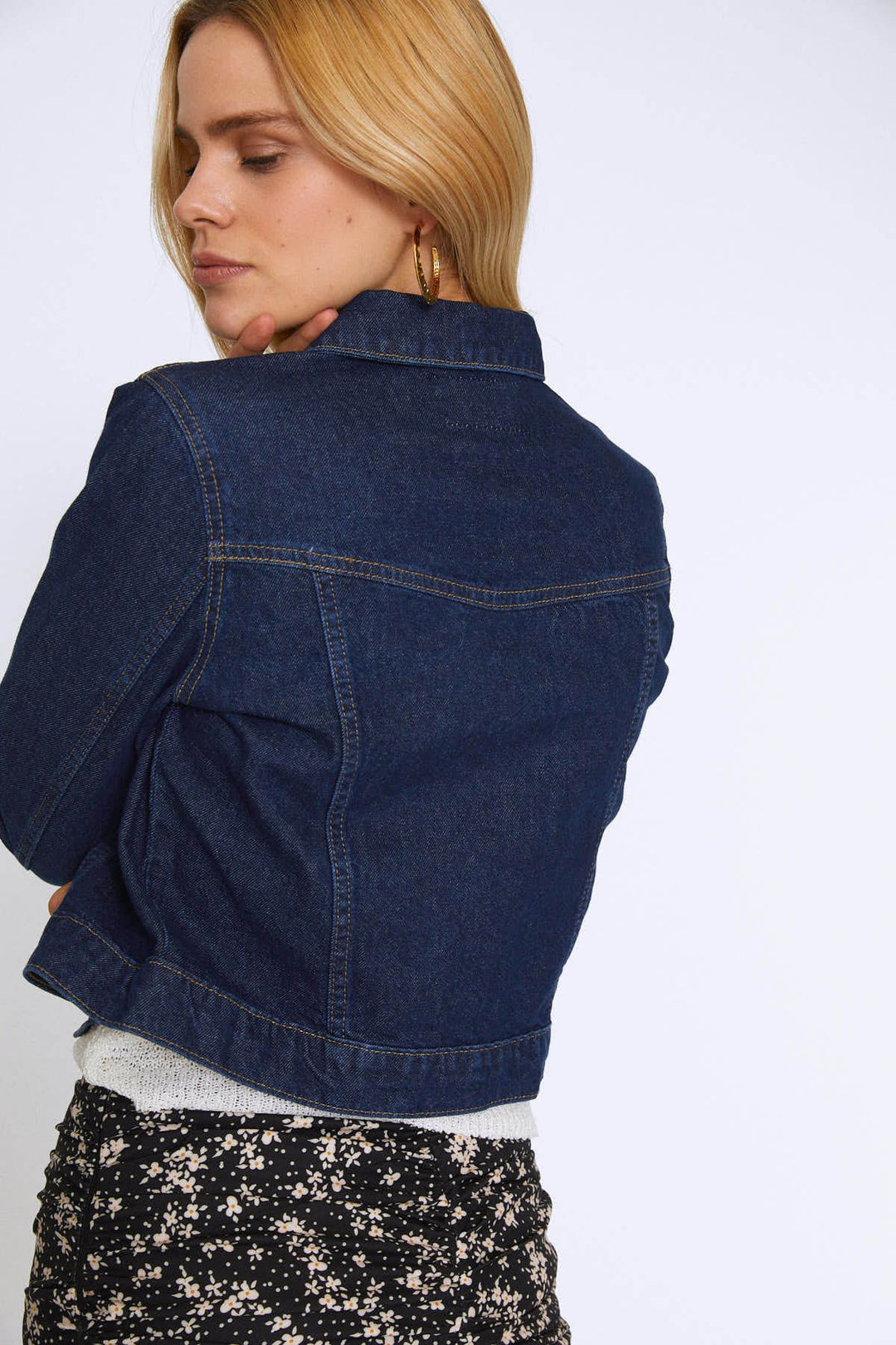 Crop Kot Ceket Koyu Mavi