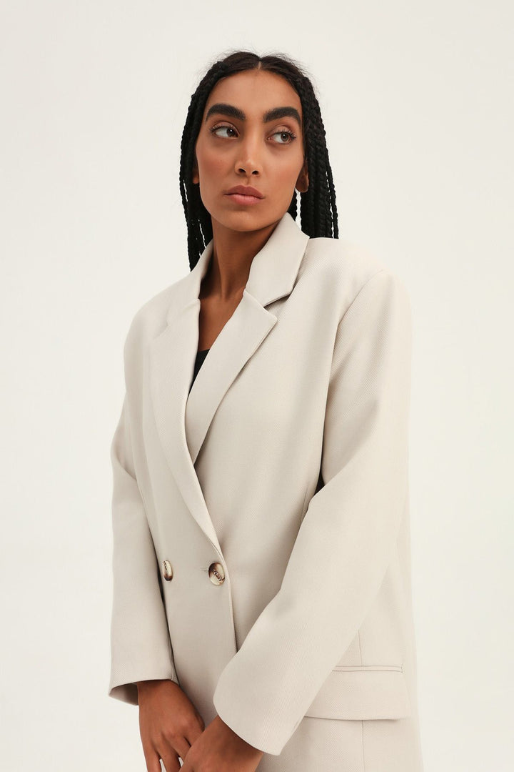 Kruvaze Yaka Blazer Ceket Taş