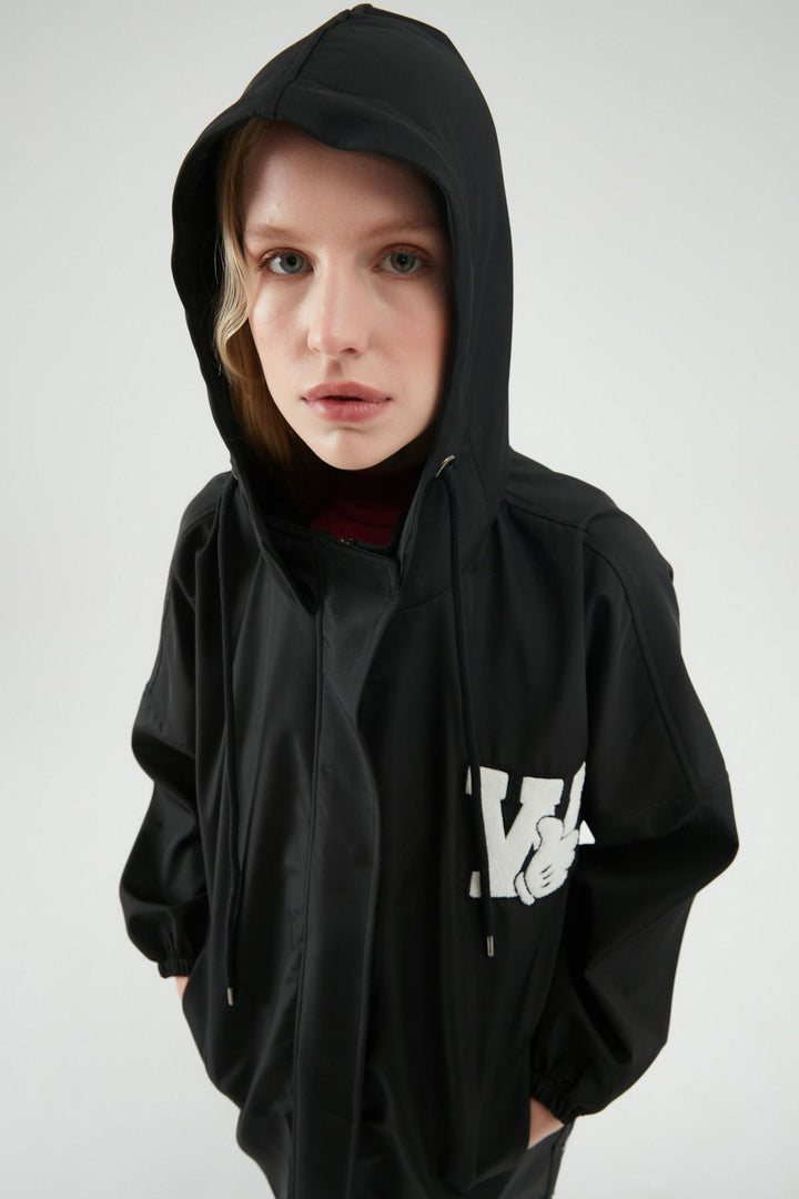 Hooded Oversize Trench Coat Black