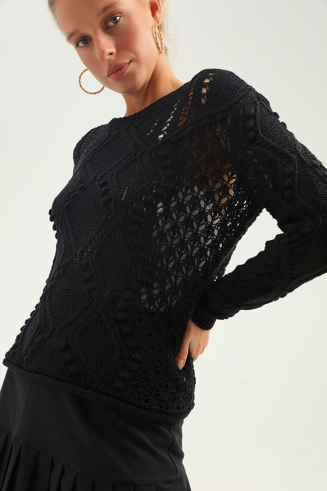Baklava Knit Hole Sweater Black