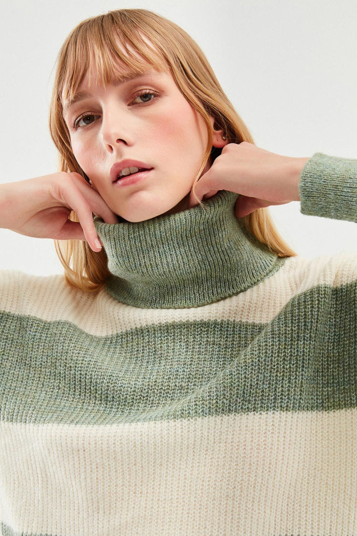 Çizgili Triko Kazak Mint