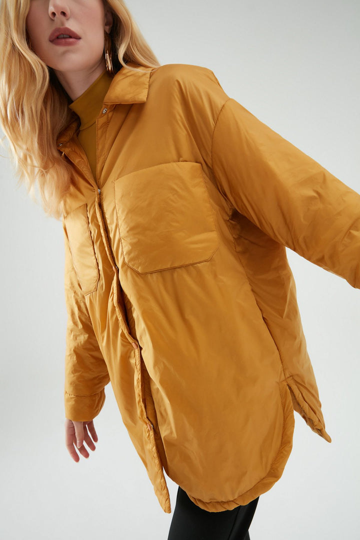 Oversize Uzun Ceket Hardal