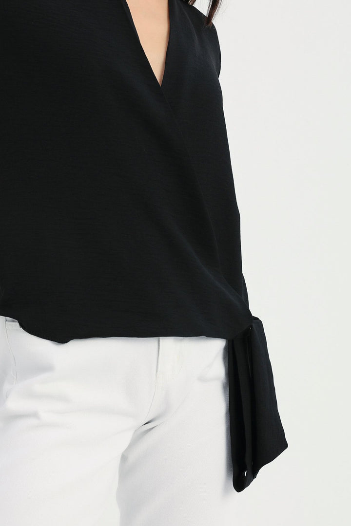 Side Tie Double Breasted Blouse Black