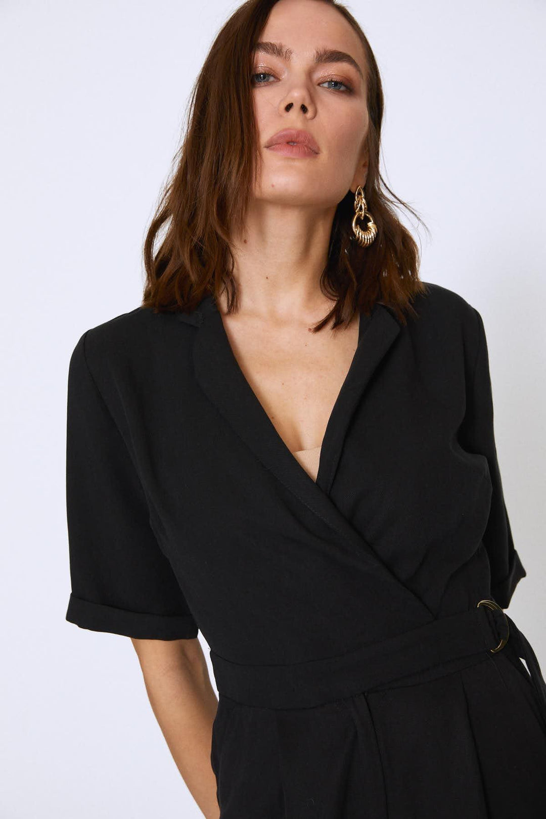 Side Tie V-neck Jumpsuit Black