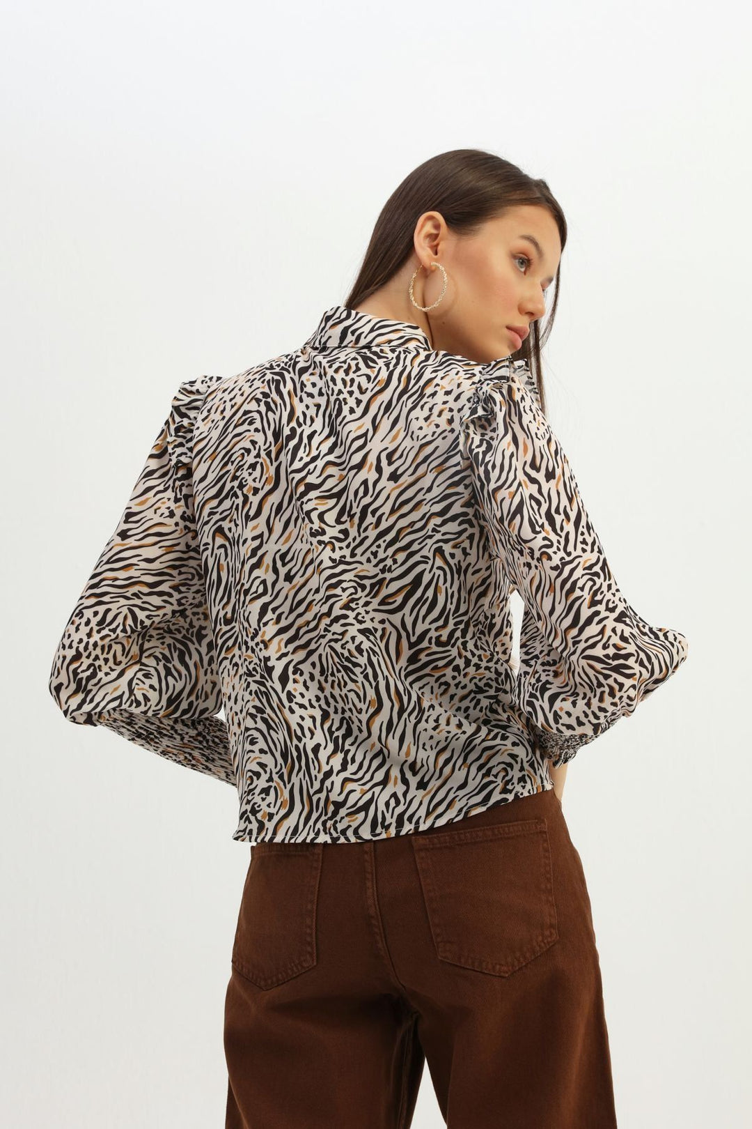 Patterned Sleeves Gipeli Shirt Beige