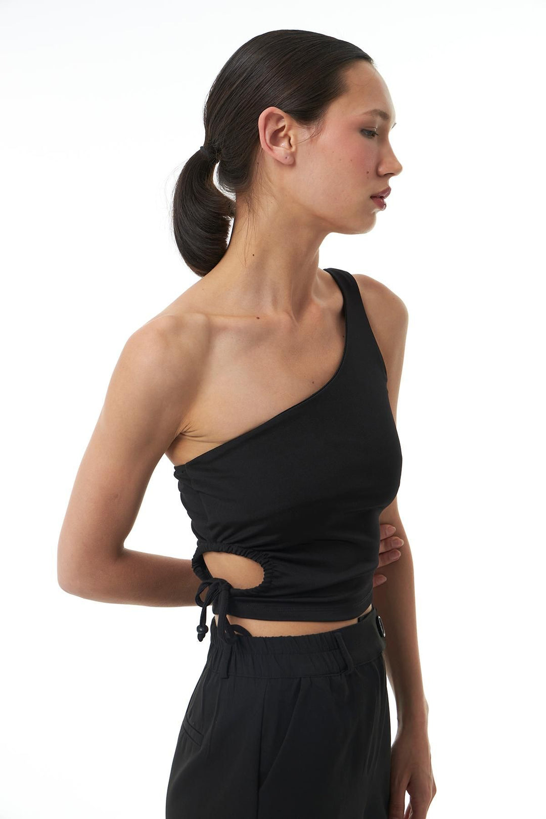 Dekolteli Tek Omuz Bluz Siyah