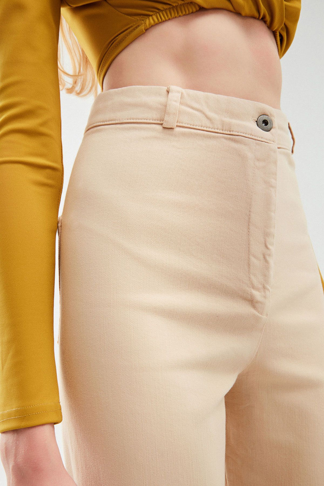 Yüksek Bel Gabardin Pantolon Naturel